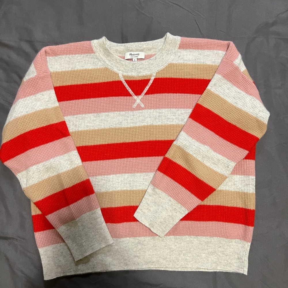 Madewell Cashmere Sweatshirt - Pink Stripe M